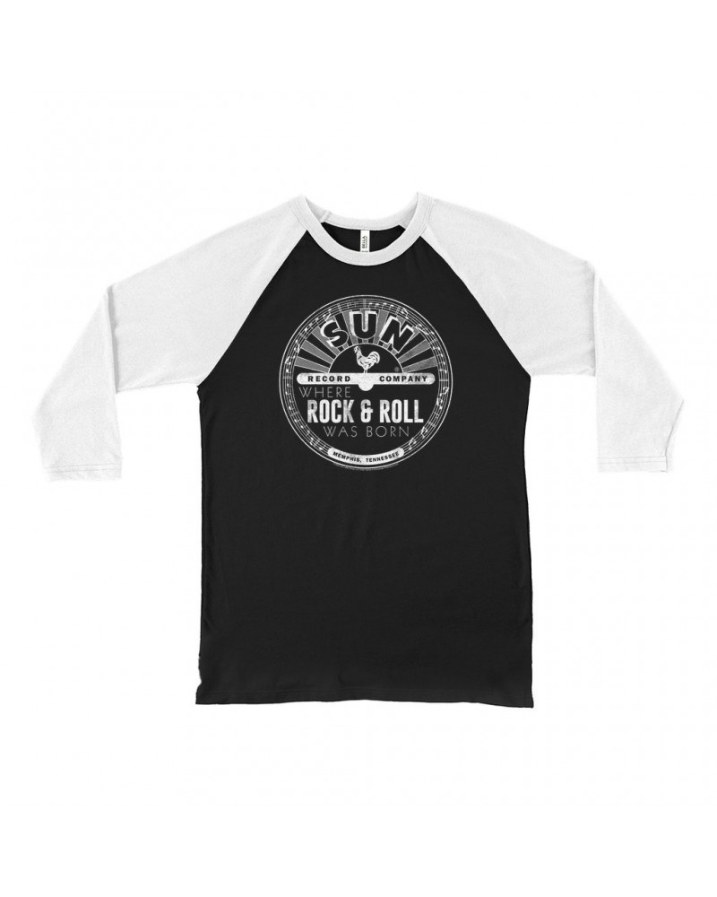 Sun Records 3/4 Sleeve Baseball Tee | White Where Rock N' Roll Was Born Logo Shirt $14.98 Shirts