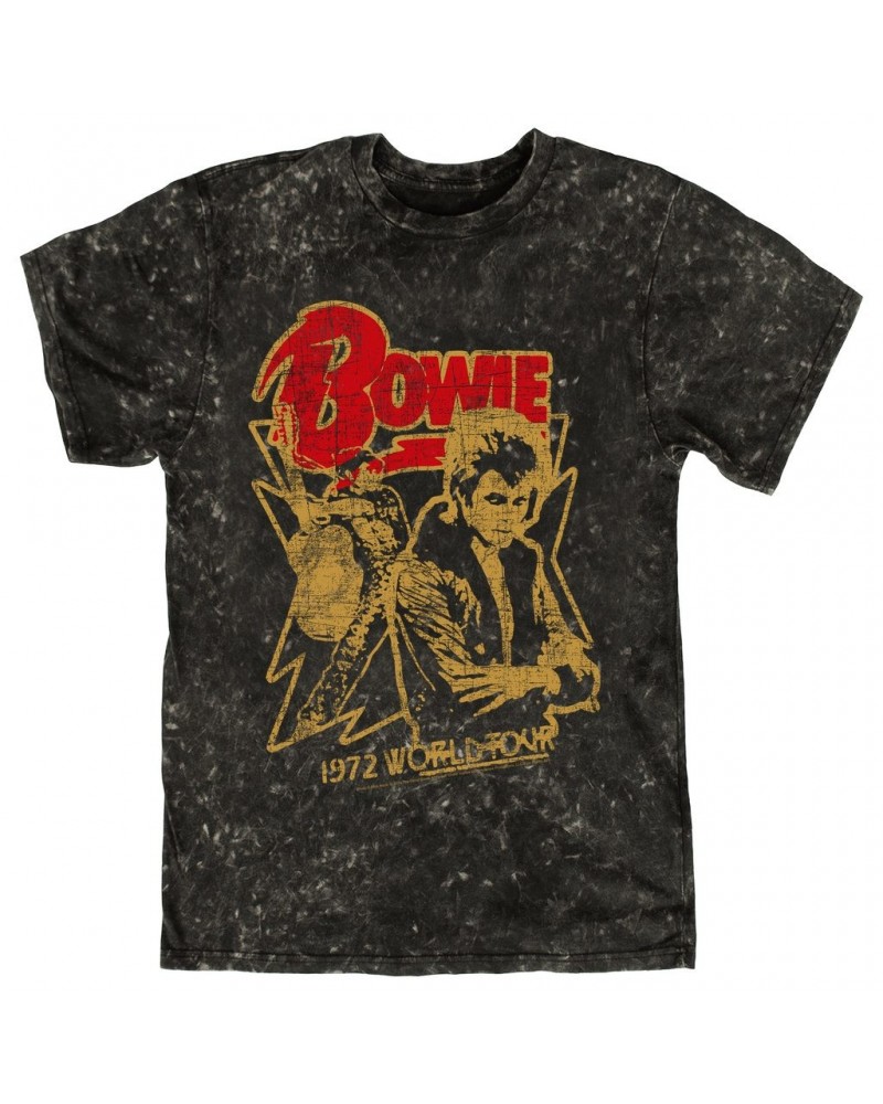 David Bowie T-shirt | 1972 World Tour Design Distressed Mineral Wash Shirt $11.08 Shirts