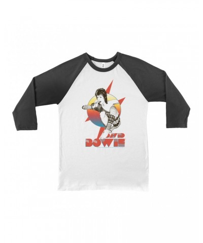 David Bowie 3/4 Sleeve Baseball Tee | Bowie Performing Colorful Design Shirt $14.38 Shirts