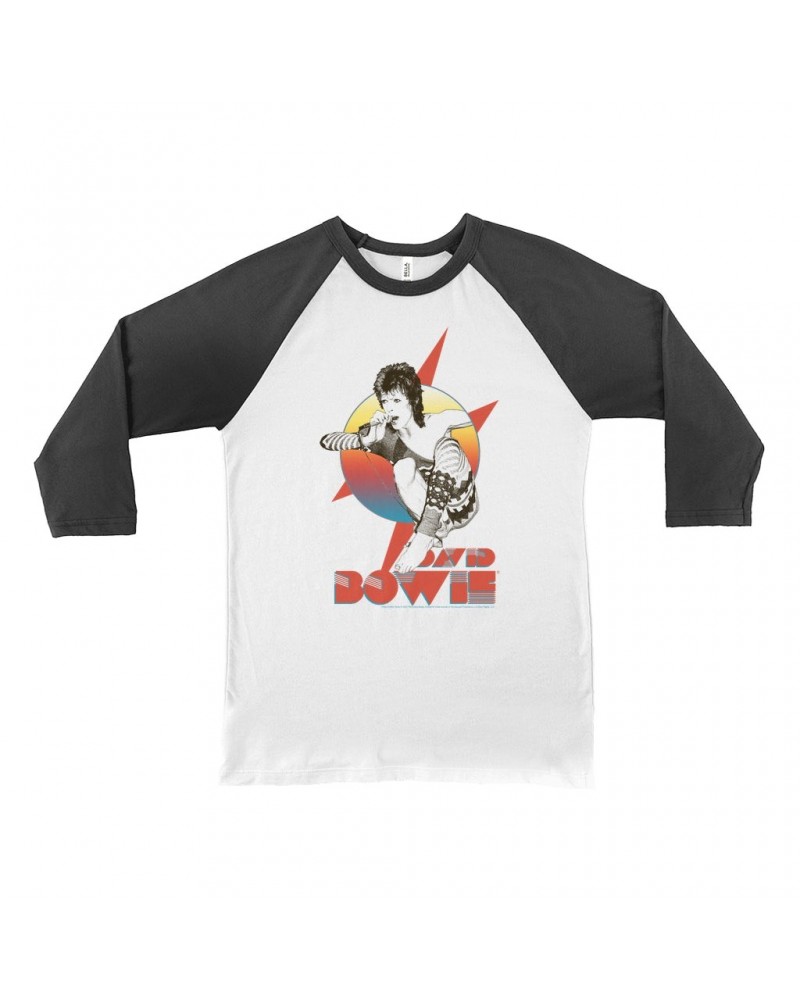 David Bowie 3/4 Sleeve Baseball Tee | Bowie Performing Colorful Design Shirt $14.38 Shirts