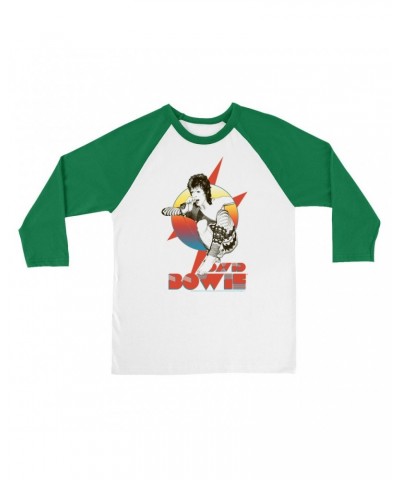 David Bowie 3/4 Sleeve Baseball Tee | Bowie Performing Colorful Design Shirt $14.38 Shirts