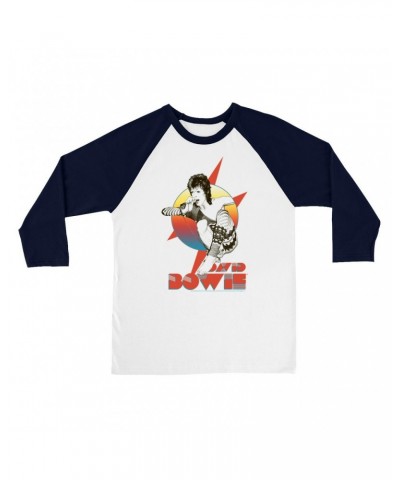 David Bowie 3/4 Sleeve Baseball Tee | Bowie Performing Colorful Design Shirt $14.38 Shirts