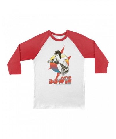 David Bowie 3/4 Sleeve Baseball Tee | Bowie Performing Colorful Design Shirt $14.38 Shirts