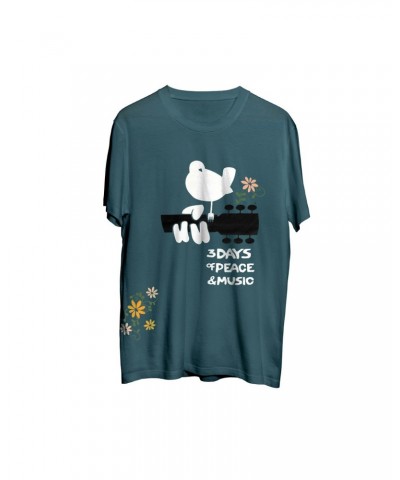 Woodstock Peace Love And Music Floral Pattern Blue T-Shirt $1.80 Shirts