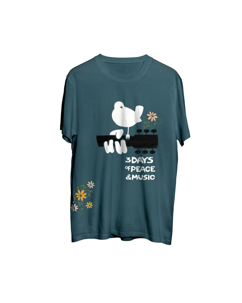 Woodstock Peace Love And Music Floral Pattern Blue T-Shirt $1.80 Shirts