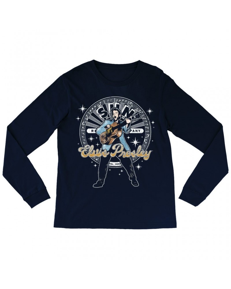 Elvis Presley Sun Records Long Sleeve Shirt | Singing With Record Label Logo Sun Records Shirt $14.38 Shirts