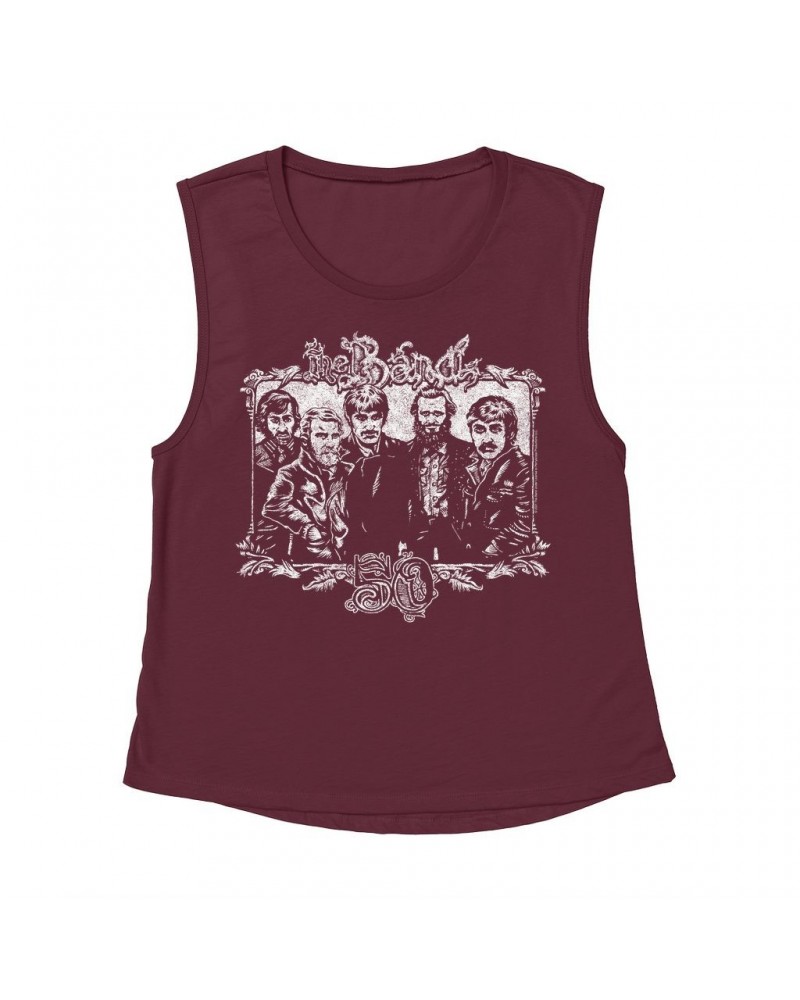 The Band Ladies' Muscle Tank Top | 50th Anniversary Logo White Distressed Shirt $15.82 Shirts