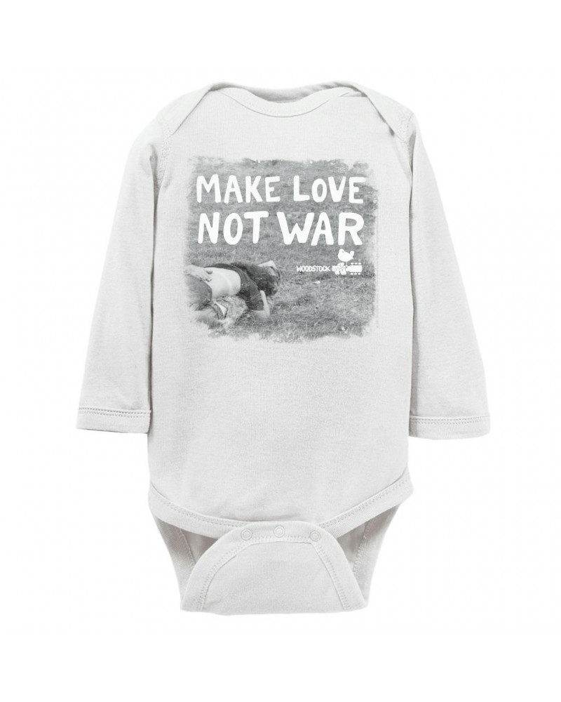 Woodstock Long Sleeve Bodysuit | Make Love Not War Famous Image Distressed Bodysuit $12.72 Shirts