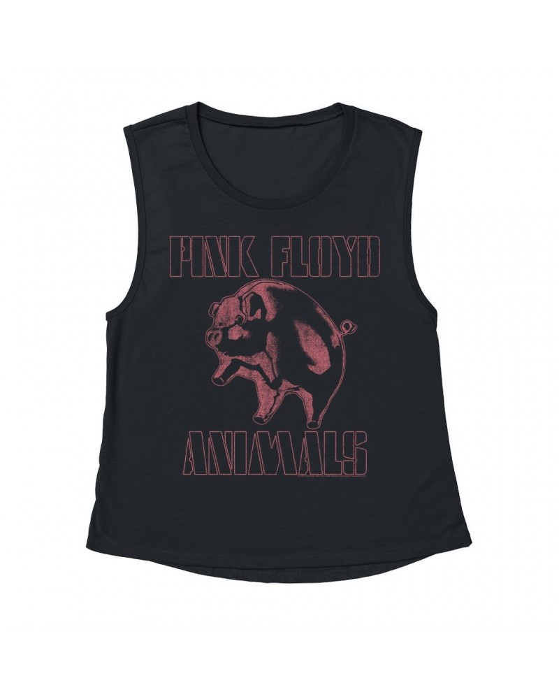 Pink Floyd Ladies' Muscle Tank Top | Pink Distressed 1978 NYC In The Flesh Concert Shirt $16.15 Shirts