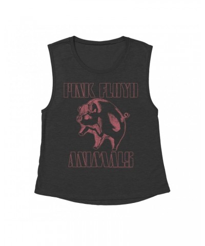 Pink Floyd Ladies' Muscle Tank Top | Pink Distressed 1978 NYC In The Flesh Concert Shirt $16.15 Shirts