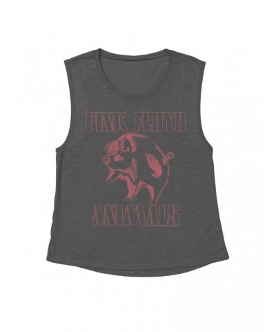 Pink Floyd Ladies' Muscle Tank Top | Pink Distressed 1978 NYC In The Flesh Concert Shirt $16.15 Shirts