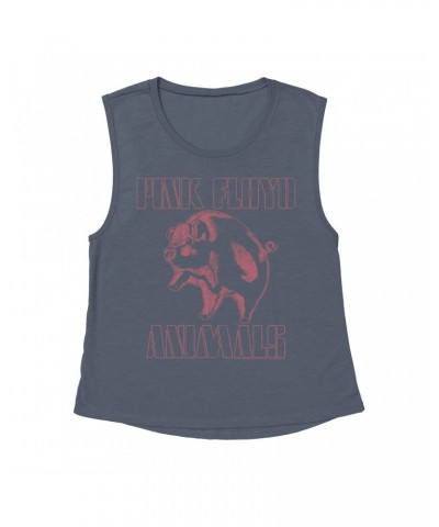 Pink Floyd Ladies' Muscle Tank Top | Pink Distressed 1978 NYC In The Flesh Concert Shirt $16.15 Shirts