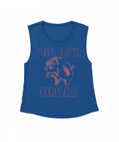 Pink Floyd Ladies' Muscle Tank Top | Pink Distressed 1978 NYC In The Flesh Concert Shirt $16.15 Shirts