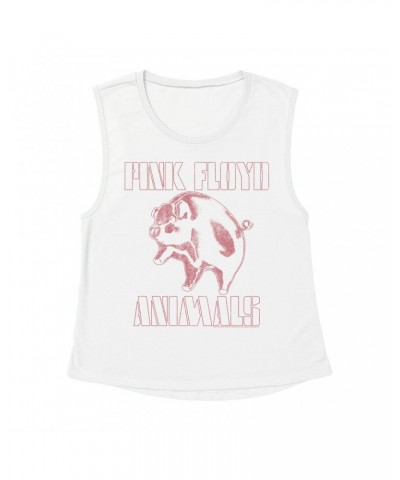 Pink Floyd Ladies' Muscle Tank Top | Pink Distressed 1978 NYC In The Flesh Concert Shirt $16.15 Shirts