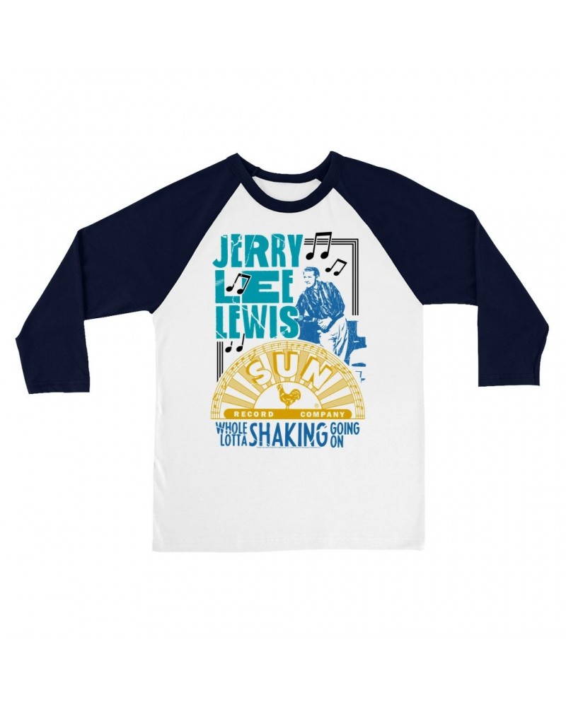 Jerry Lee Lewis Sun Records 3/4 Sleeve Baseball Tee | Whole Lotta Shaking Going On Design Sun Records Shirt $12.58 Shirts