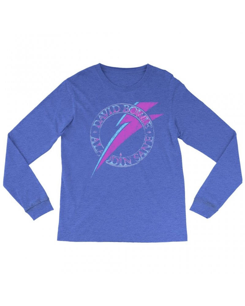 David Bowie Heather Long Sleeve Shirt | Aladdin Sane Logo Distressed Shirt $8.99 Shirts