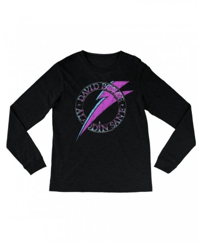 David Bowie Heather Long Sleeve Shirt | Aladdin Sane Logo Distressed Shirt $8.99 Shirts