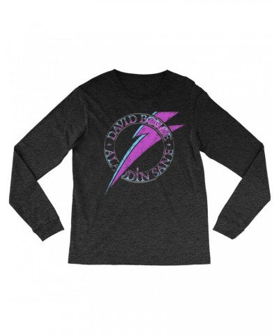 David Bowie Heather Long Sleeve Shirt | Aladdin Sane Logo Distressed Shirt $8.99 Shirts