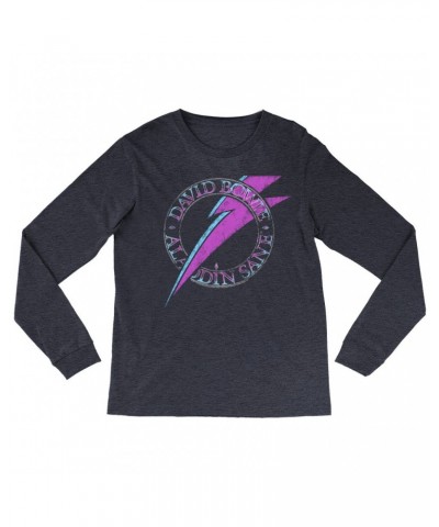 David Bowie Heather Long Sleeve Shirt | Aladdin Sane Logo Distressed Shirt $8.99 Shirts