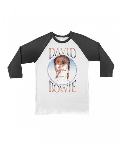 David Bowie 3/4 Sleeve Baseball Tee | Reissue Aladdin Sane Design Distressed Shirt $13.18 Shirts