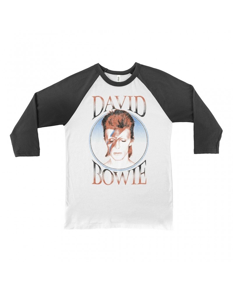 David Bowie 3/4 Sleeve Baseball Tee | Reissue Aladdin Sane Design Distressed Shirt $13.18 Shirts