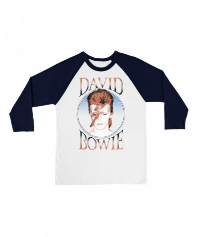 David Bowie 3/4 Sleeve Baseball Tee | Reissue Aladdin Sane Design Distressed Shirt $13.18 Shirts