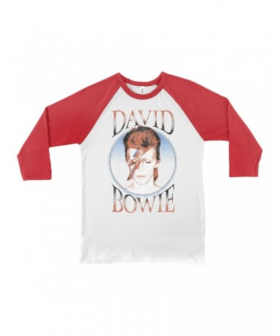 David Bowie 3/4 Sleeve Baseball Tee | Reissue Aladdin Sane Design Distressed Shirt $13.18 Shirts