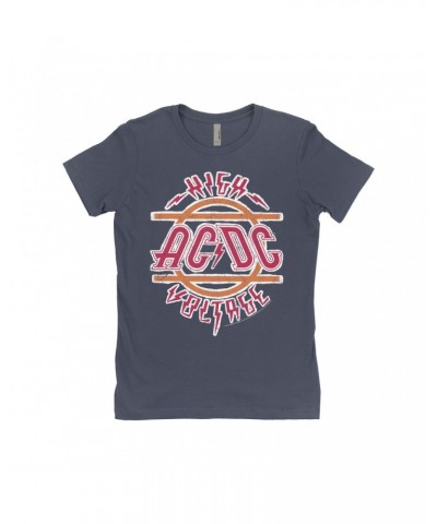 AC/DC Ladies' Boyfriend T-Shirt | Retro Red And Orange High Voltage Distressed Shirt $9.73 Shirts