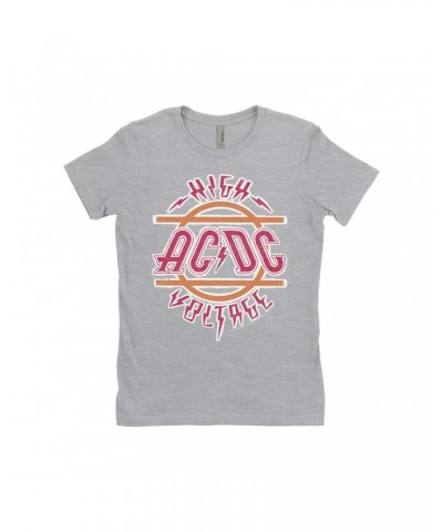 AC/DC Ladies' Boyfriend T-Shirt | Retro Red And Orange High Voltage Distressed Shirt $9.73 Shirts