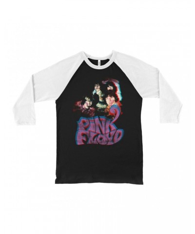 AC/DC Pink Floyd 3/4 Sleeve Baseball Tee | Retro Group Photo And Logo Pink Floyd Shirt $12.28 Shirts