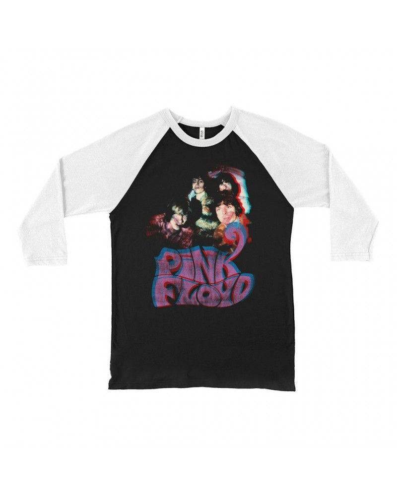 AC/DC Pink Floyd 3/4 Sleeve Baseball Tee | Retro Group Photo And Logo Pink Floyd Shirt $12.28 Shirts