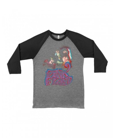 AC/DC Pink Floyd 3/4 Sleeve Baseball Tee | Retro Group Photo And Logo Pink Floyd Shirt $12.28 Shirts