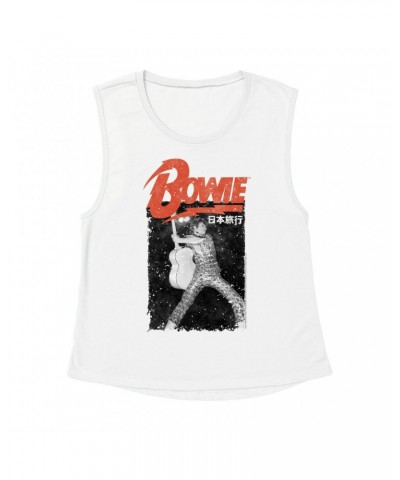 David Bowie Ladies' Muscle Tank Top | Asia Concert Promotion Distressed Shirt $16.48 Shirts