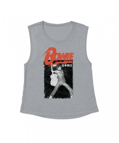 David Bowie Ladies' Muscle Tank Top | Asia Concert Promotion Distressed Shirt $16.48 Shirts