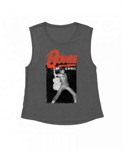 David Bowie Ladies' Muscle Tank Top | Asia Concert Promotion Distressed Shirt $16.48 Shirts