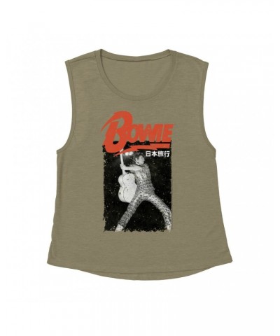 David Bowie Ladies' Muscle Tank Top | Asia Concert Promotion Distressed Shirt $16.48 Shirts