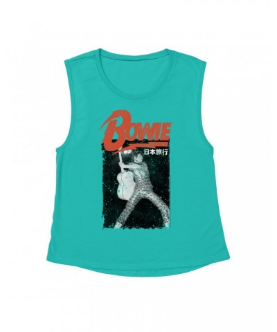 David Bowie Ladies' Muscle Tank Top | Asia Concert Promotion Distressed Shirt $16.48 Shirts