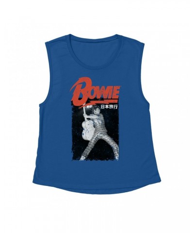 David Bowie Ladies' Muscle Tank Top | Asia Concert Promotion Distressed Shirt $16.48 Shirts