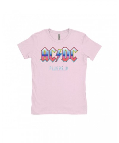 AC/DC Ladies' Boyfriend T-Shirt | Plug Me In Pastel Design Shirt $10.23 Shirts