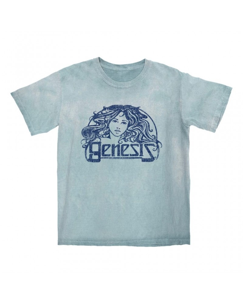 Genesis T-shirt | Navy Vintage Art Nouveau Logo Distressed Color Blast Shirt $13.48 Shirts